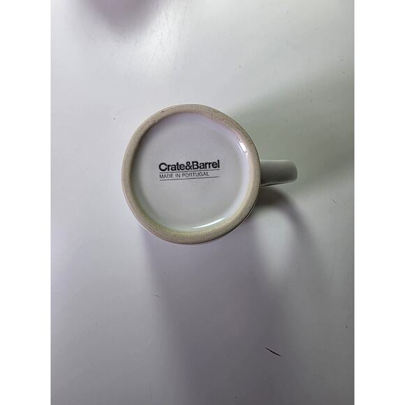CRATE & BARREL Cream Off White Tan Rim Rustic Country Coffee Mugs Set of 2 - Picture 4 of 7